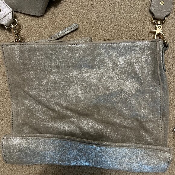 Erin Condren Metallic Silver Suede Crossbody Bag - Picture 3 of 8